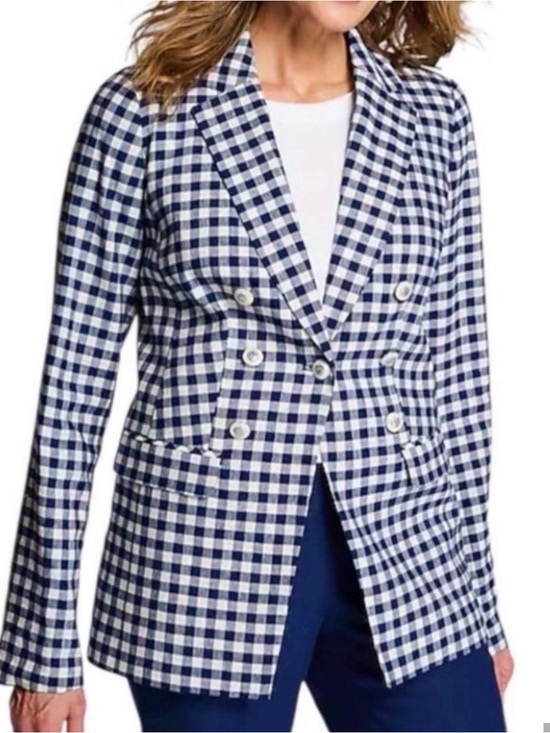 J. Jill Jackets & Blazers - J. Jill Navy and White Gingham Double-Breasted Blazer